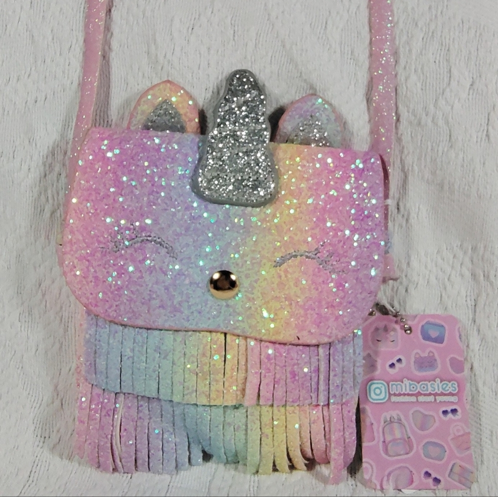 Mibasies Glittery Rainbow Unicorn Kids Bag NWT